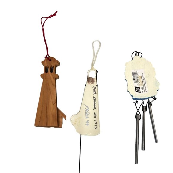 Lighthouse Decor Lot of 3 Chimes Ornaments Wooden Ceramic Blue Green Nautical - Picture 5 of 5